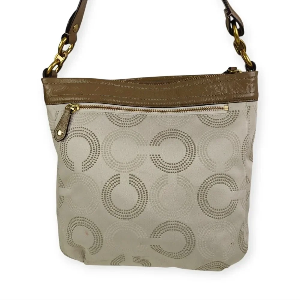 Coach Olive Brown and Cream CC Signature Patterned Shoulder Bag Handbag Purse
